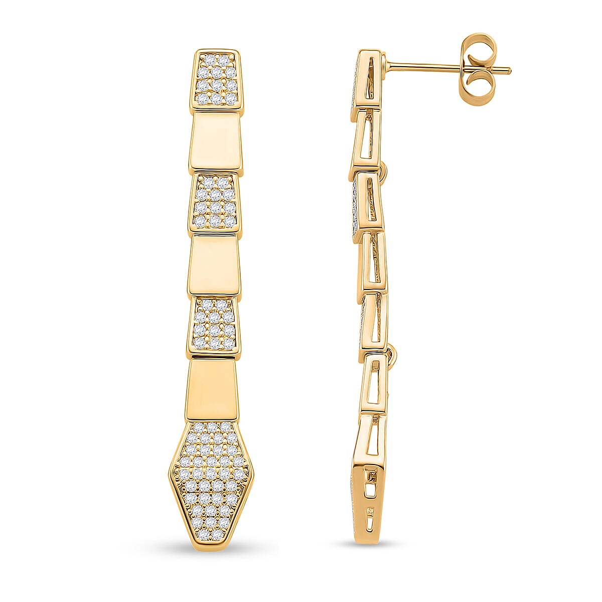 White Cubic Zirconia Earring with Push Back in Yellow Gold Plated