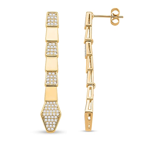 White Cubic Zirconia Earring with Push Back in Yellow Gold Plated