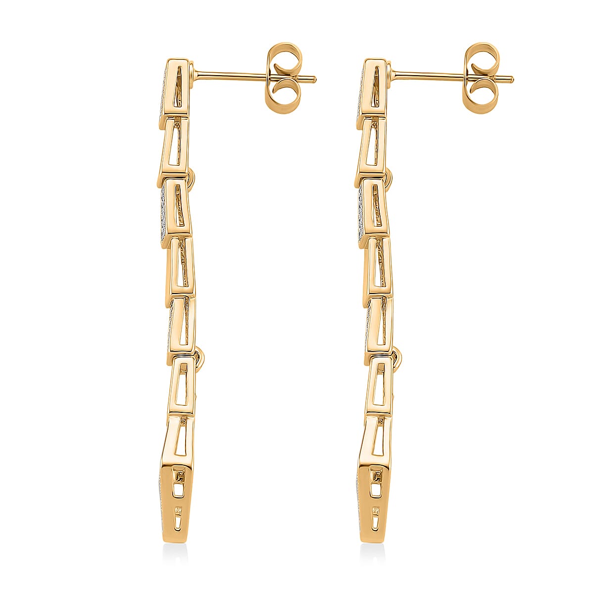 White Cubic Zirconia Earring with Push Back in Yellow Gold Plated