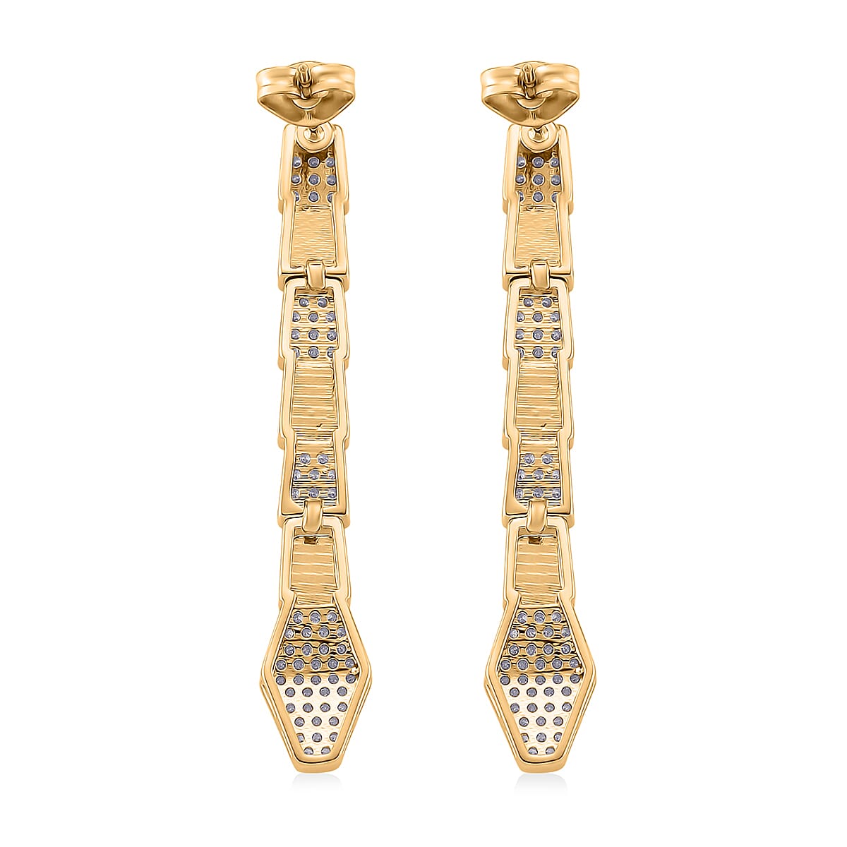 White Cubic Zirconia Earring with Push Back in Yellow Gold Plated