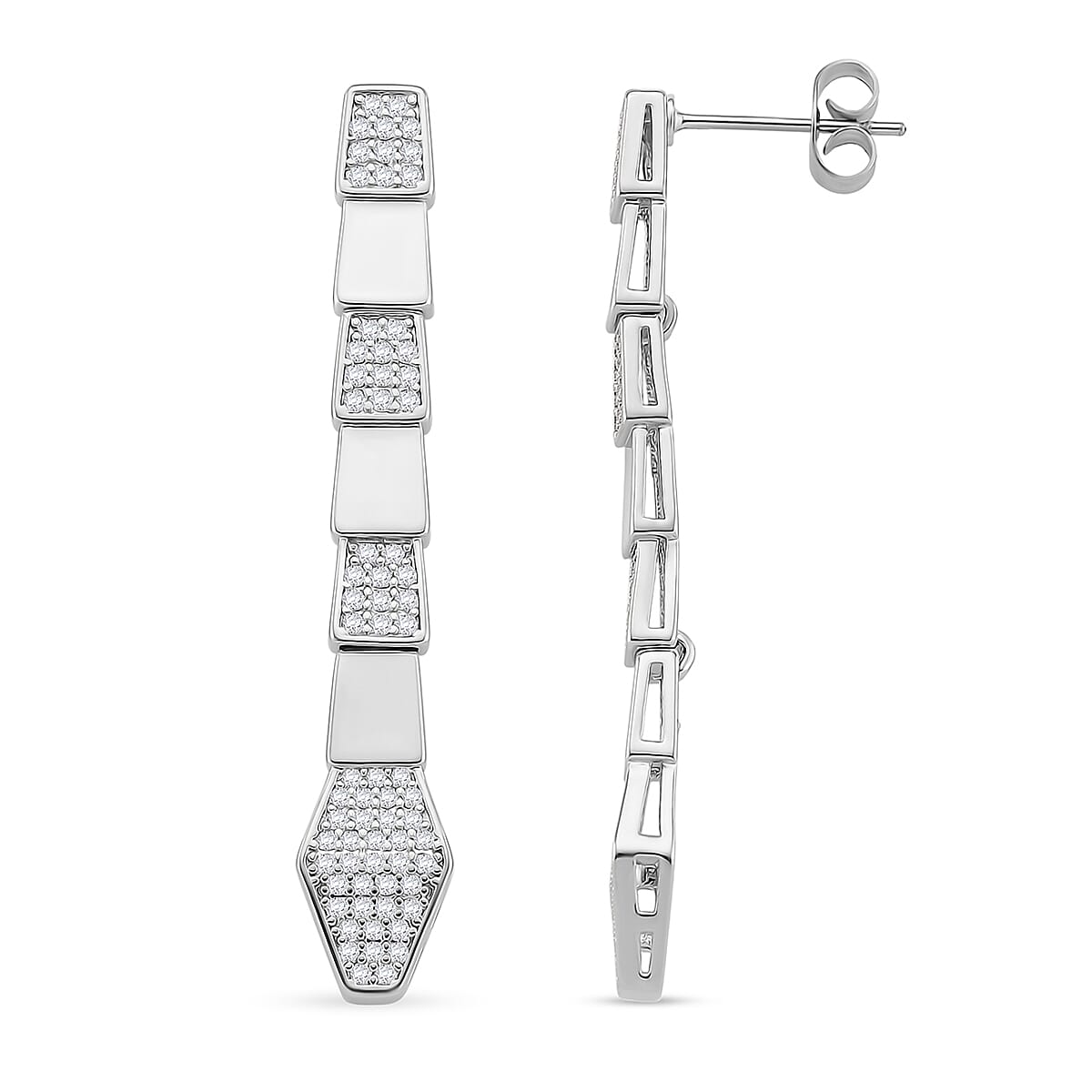 White Cubic Zirconia Earring with Push Back in White Gold Plated