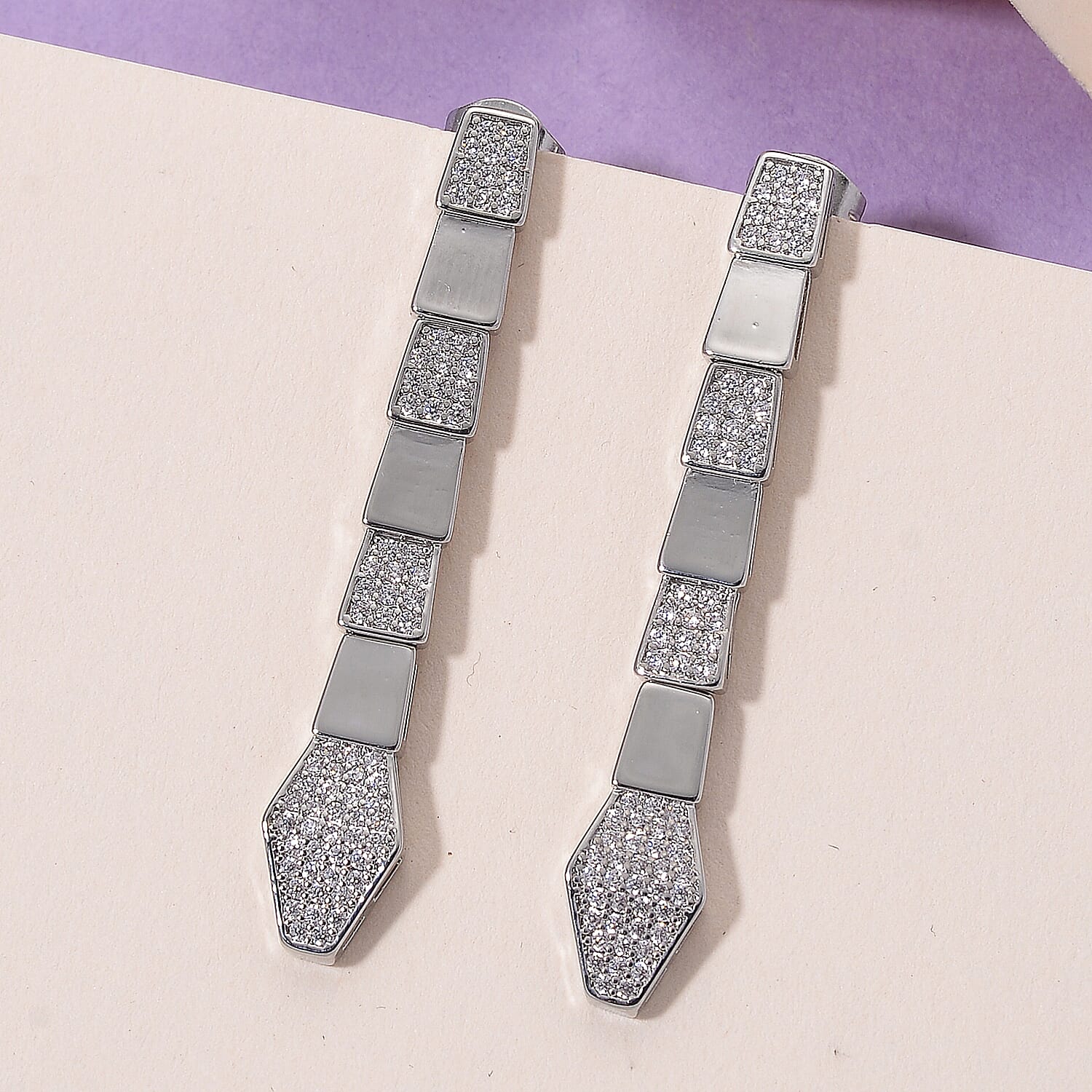 White Cubic Zirconia Earring with Push Back in White Gold Plated