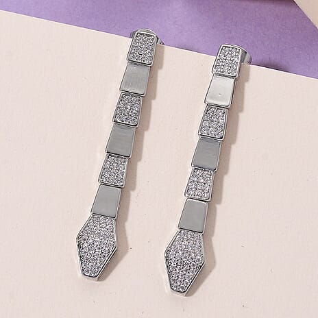 White Cubic Zirconia Earring with Push Back in White Gold Plated