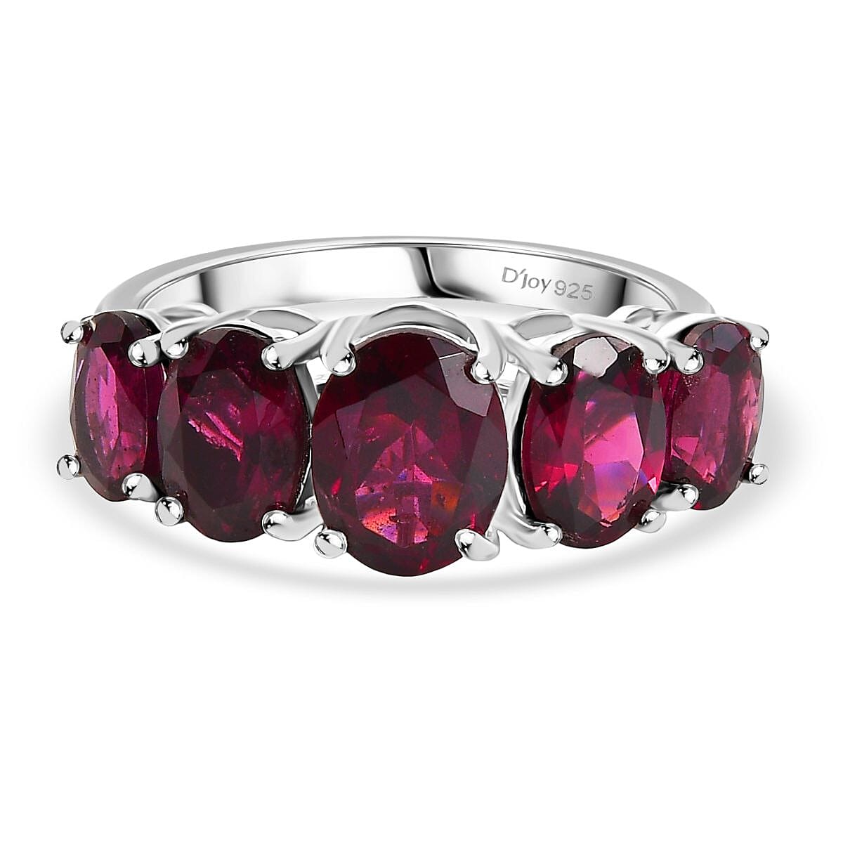 Djoy Rhodolite Garnet 5 Stone Ring in Platinum Overlay Sterling Silver 4.61 Ct.