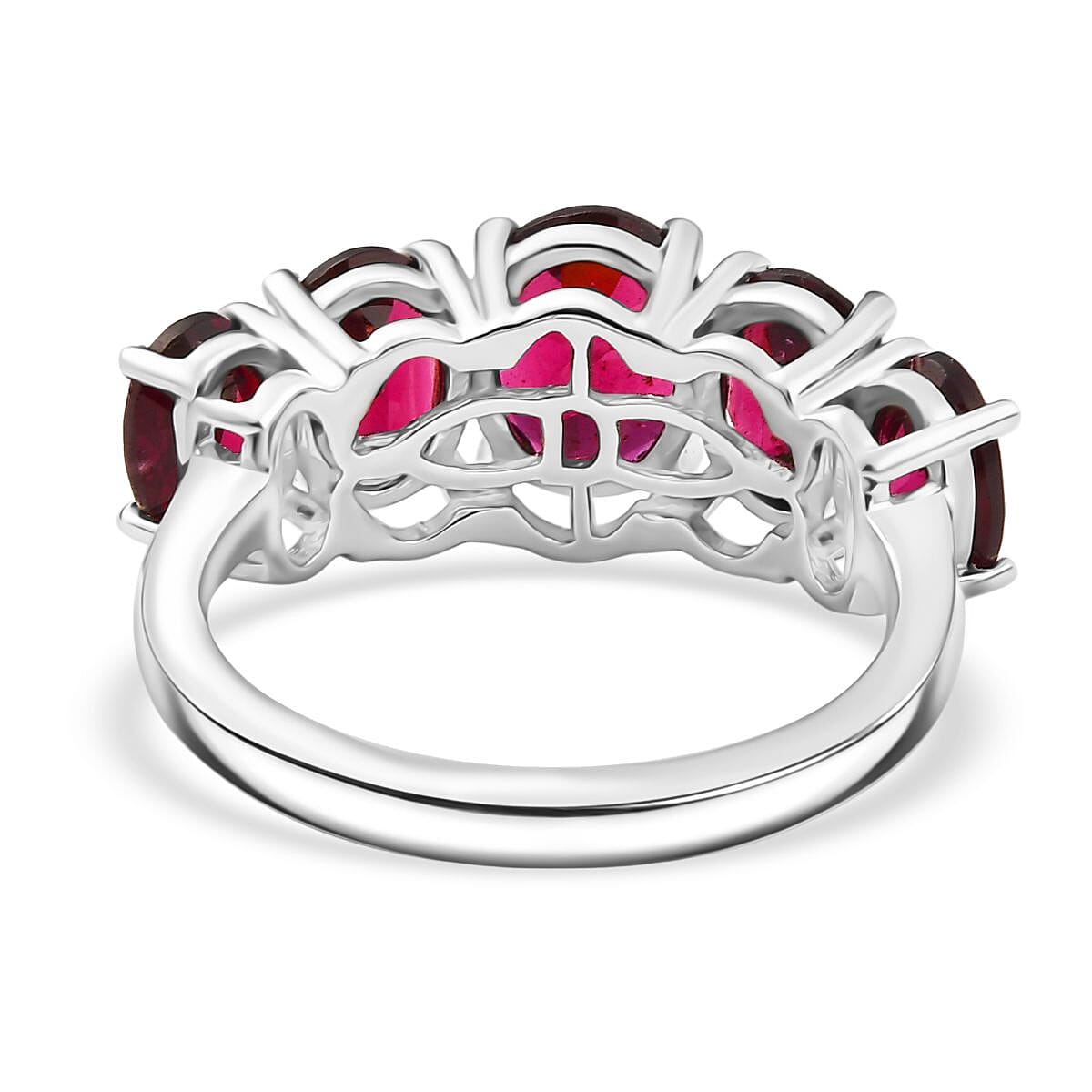 Djoy Rhodolite Garnet 5 Stone Ring in Platinum Overlay Sterling Silver 4.61 Ct.