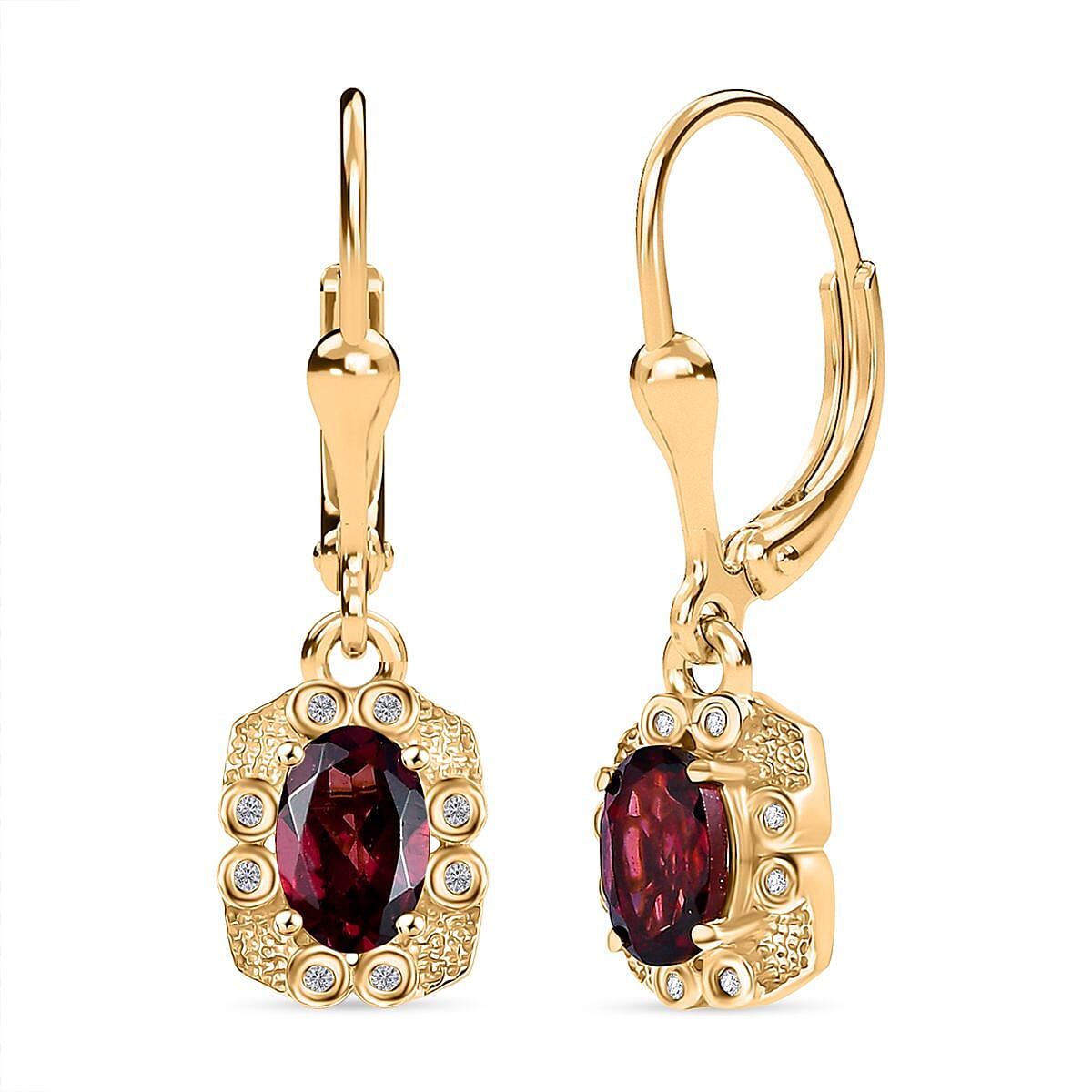 Djoy Orissa Rhodolite Garnet & White Zircon Lever Back Earring in 18K Yellow Gold Plating Sterling Silver 1.30 Ct.