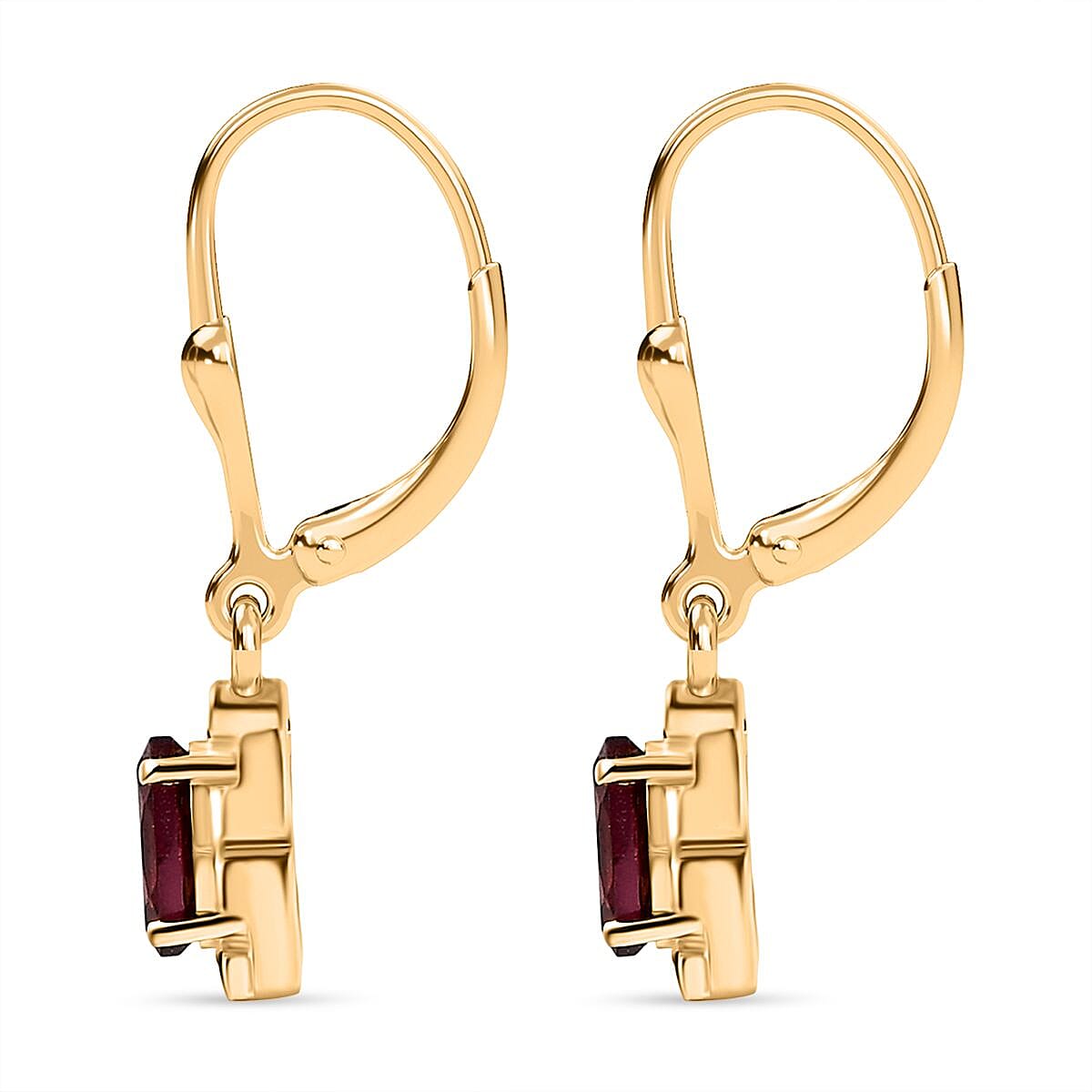 Djoy Orissa Rhodolite Garnet & White Zircon Lever Back Earring in 18K Yellow Gold Plating Sterling Silver 1.30 Ct.