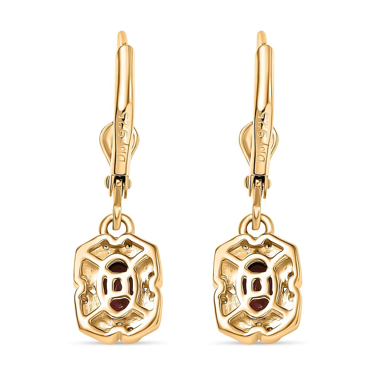 Djoy Orissa Rhodolite Garnet & White Zircon Lever Back Earring in 18K Yellow Gold Plating Sterling Silver 1.30 Ct.