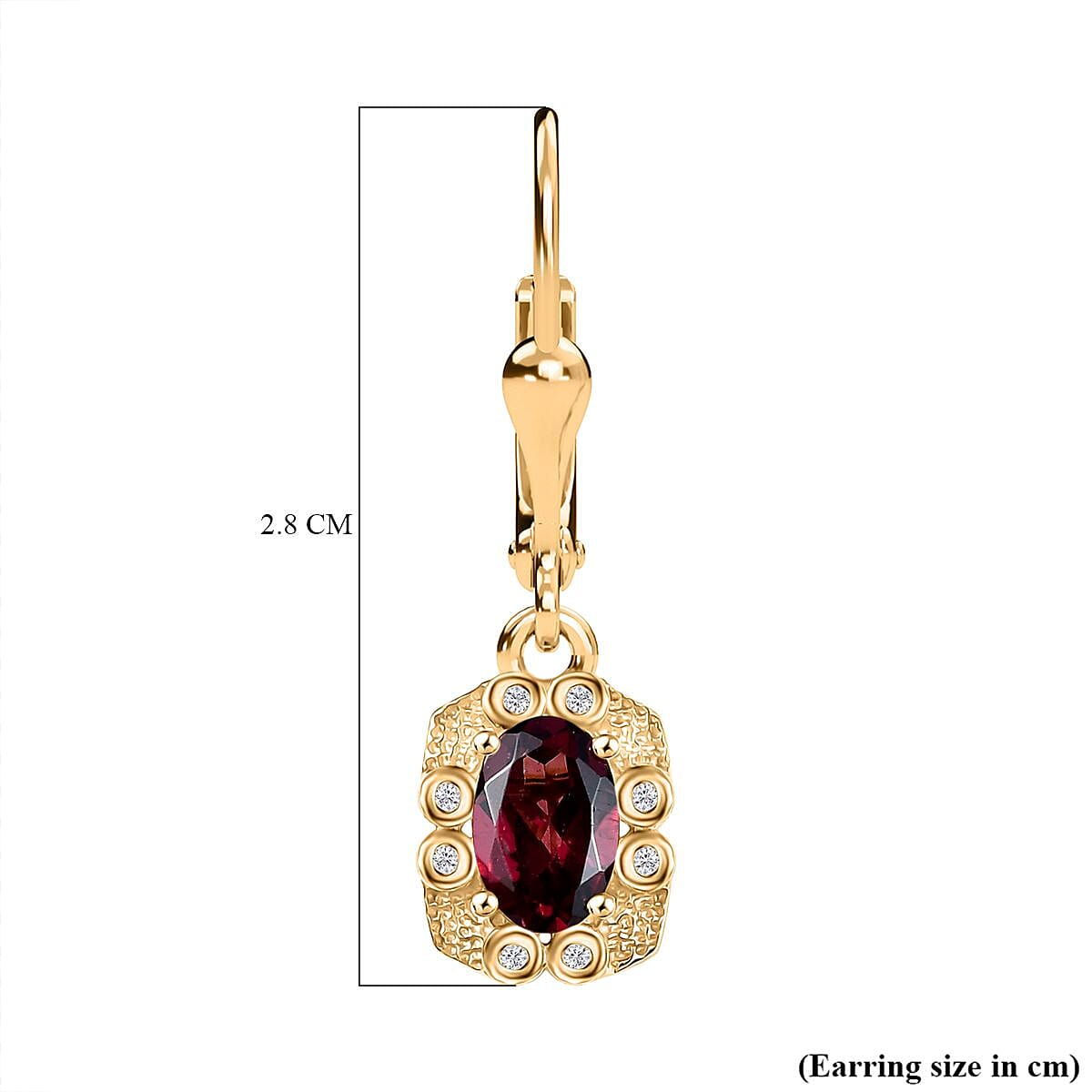 Djoy Orissa Rhodolite Garnet & White Zircon Lever Back Earring in 18K Yellow Gold Plating Sterling Silver 1.30 Ct.