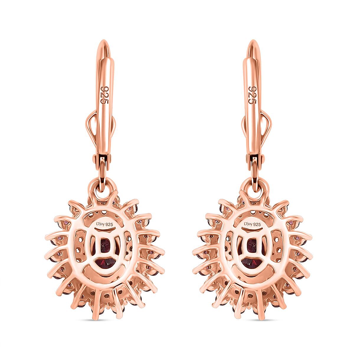 Djoy Orissa Rhodolite Garnet & White Zircon Earring with Lever Back in 18K Rose Gold Plating Sterling Silver 2.45 Ct. Djoy Orissa Rhodolite Garnet & White Zircon Earring with Lever Back in 18K Rose Gold Plating Sterling Silver 2.45 Ct.