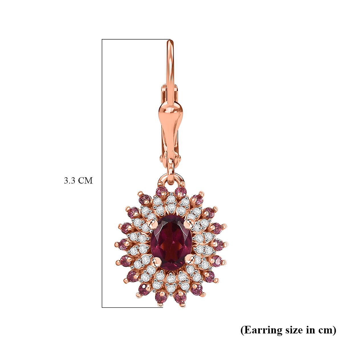 Djoy Orissa Rhodolite Garnet & White Zircon Earring with Lever Back in 18K Rose Gold Plating Sterling Silver 2.45 Ct. Djoy Orissa Rhodolite Garnet & White Zircon Earring with Lever Back in 18K Rose Gold Plating Sterling Silver 2.45 Ct.