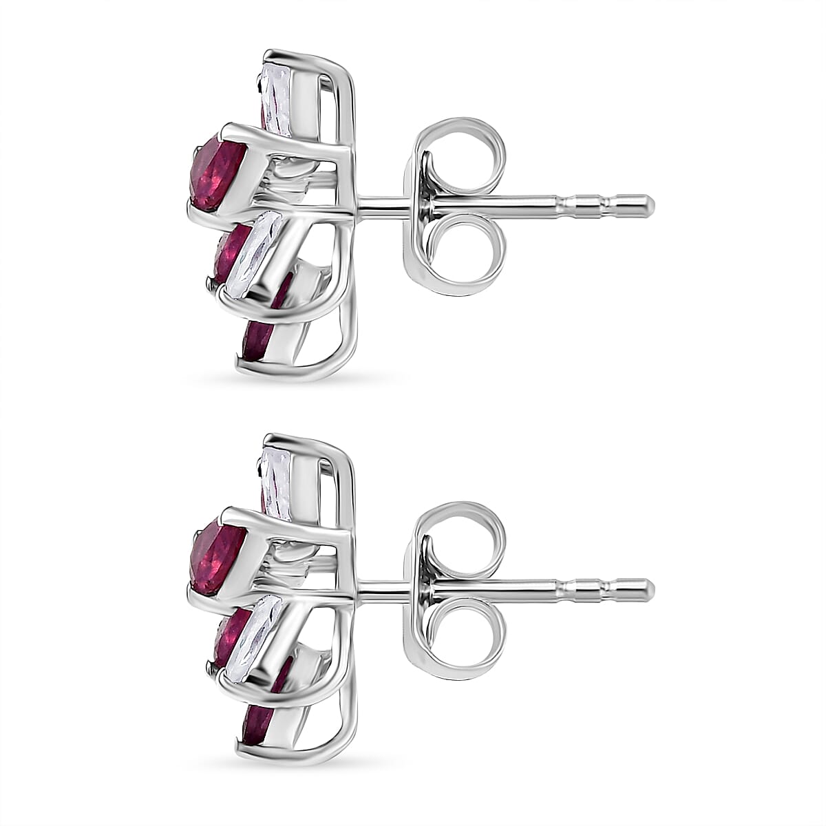 African Ruby & White Zircon Earring in Rhodium Overlay Sterling Silver 1.80 Ct.