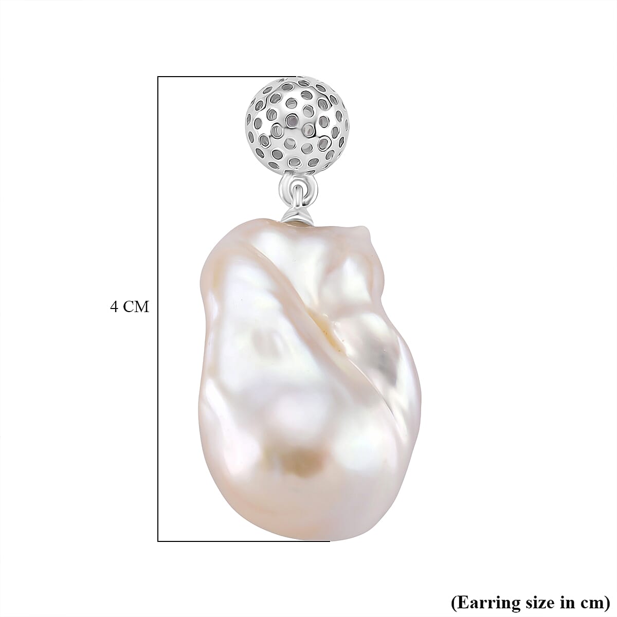White Baroque Pearl Earrings with Push Back in Rhodium Overlay Sterling Silver 63.31 Ct. White Baroque Pearl Earrings with Push Back in Rhodium Overlay Sterling Silver 63.31 Ct.