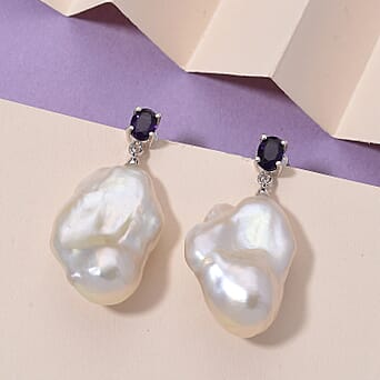 https://tjcuk.sirv.com/Products/82/1/8211667/White-Fresh-Water-Pearl-African-Amethyst-Fancy-Earring-in-Rhodium-Over_8211667_1.jpg?w=342&h=342