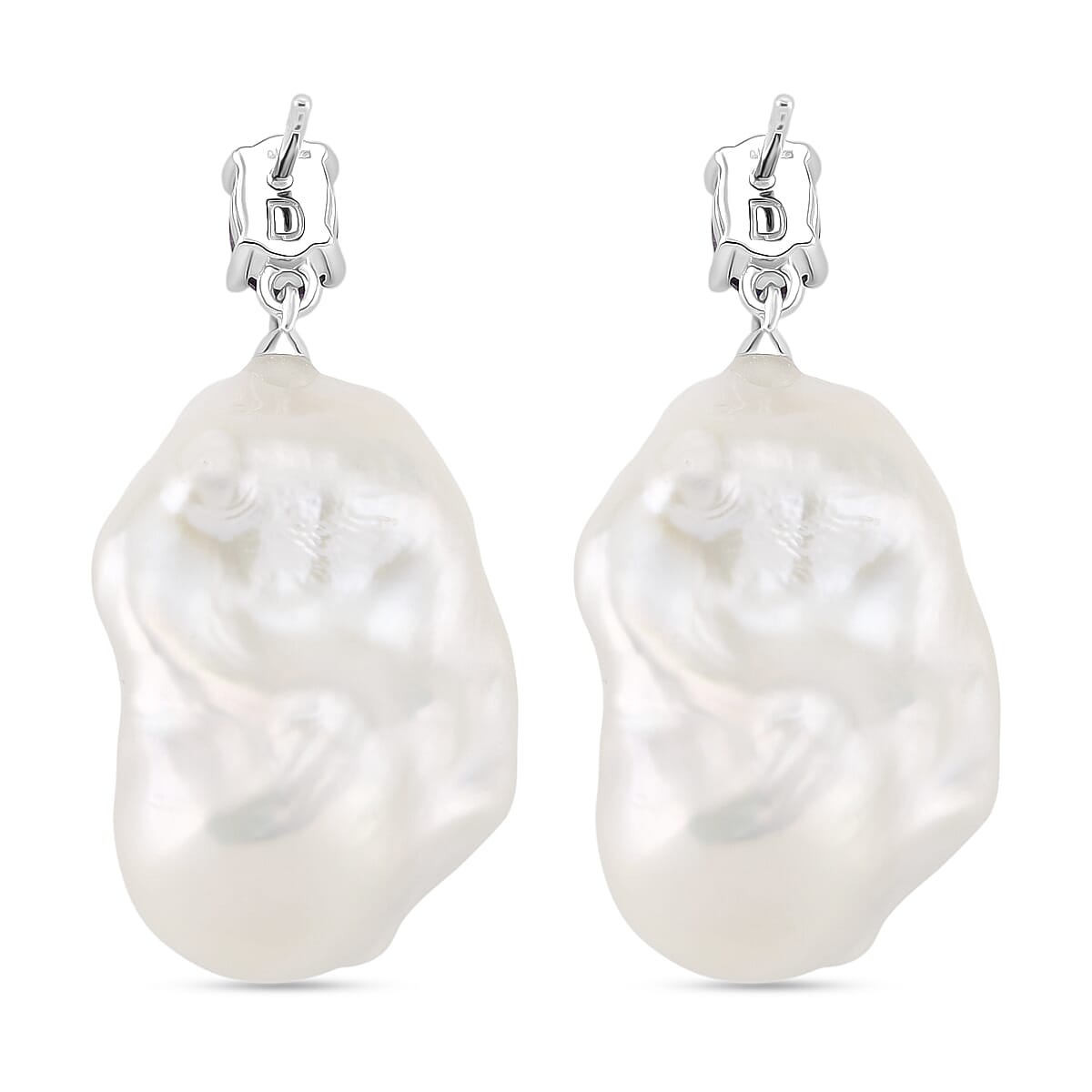 White Baroque Pearl & African Amethyst Earring with Push Back in Rhodium Overlay Sterling Silver 64.71 Ct. White Baroque Pearl & African Amethyst Earring with Push Back in Rhodium Overlay Sterling Silver 64.71 Ct.