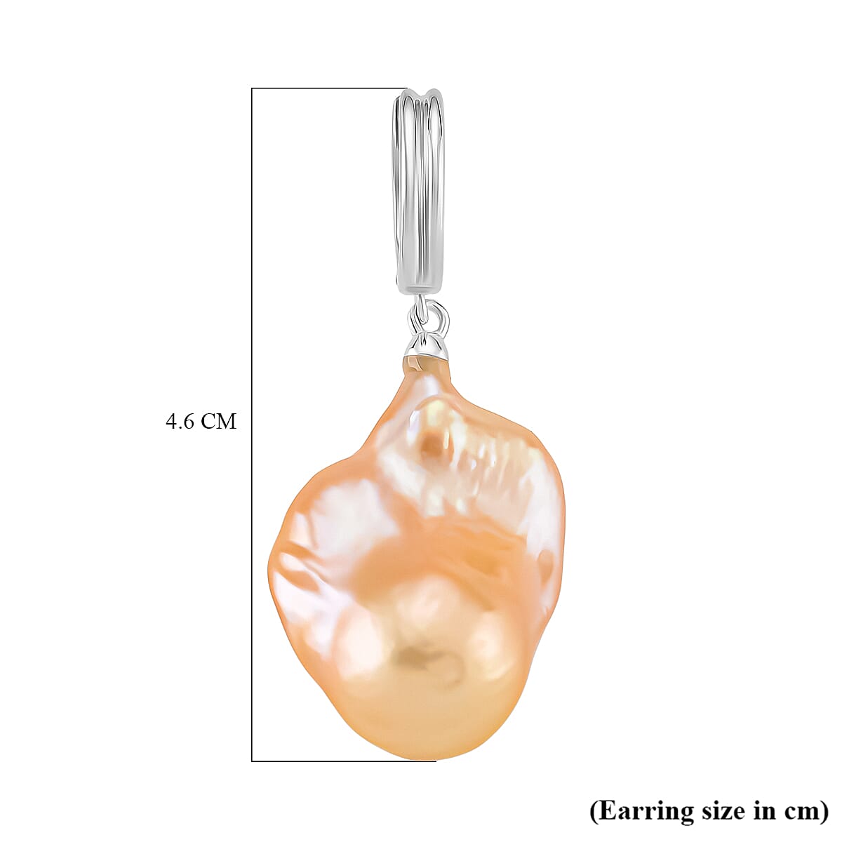Peach Baroque Pearl Pearl Earring with Hoop in Rhodium Overlay Sterling Silver 60.00 Ct.