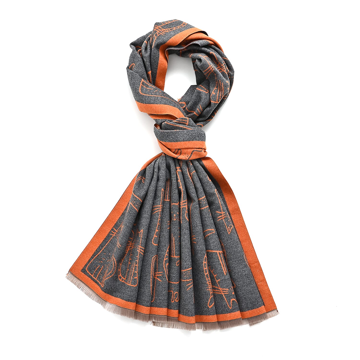 Styled By Cat Print Scarf (64x180cm) - Grey - Orange