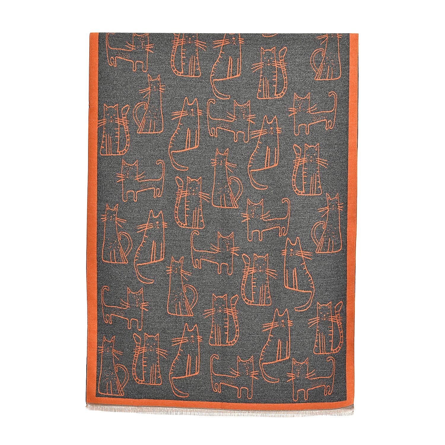Styled By Cat Print Scarf (64x180cm) - Grey - Orange