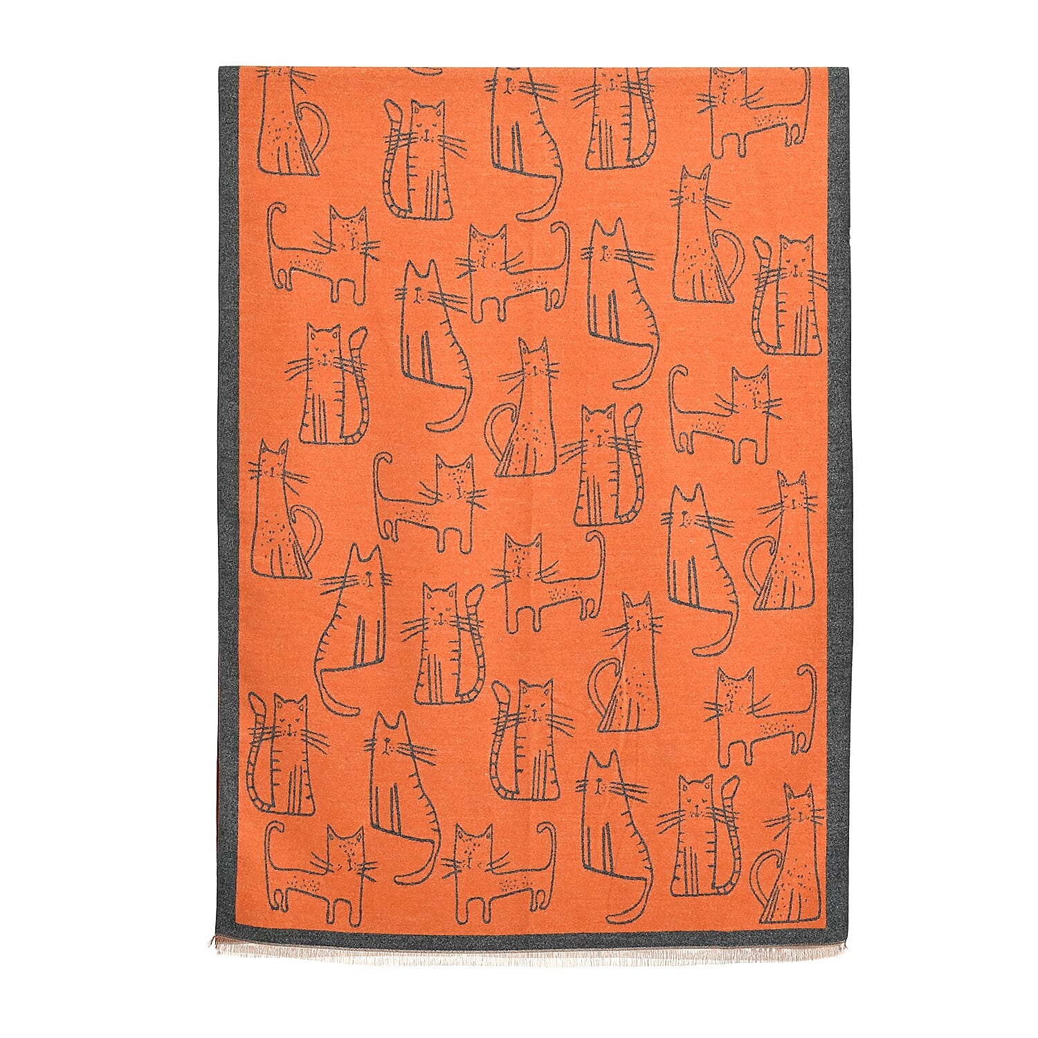 Styled By Cat Print Scarf (64x180cm) - Grey - Orange