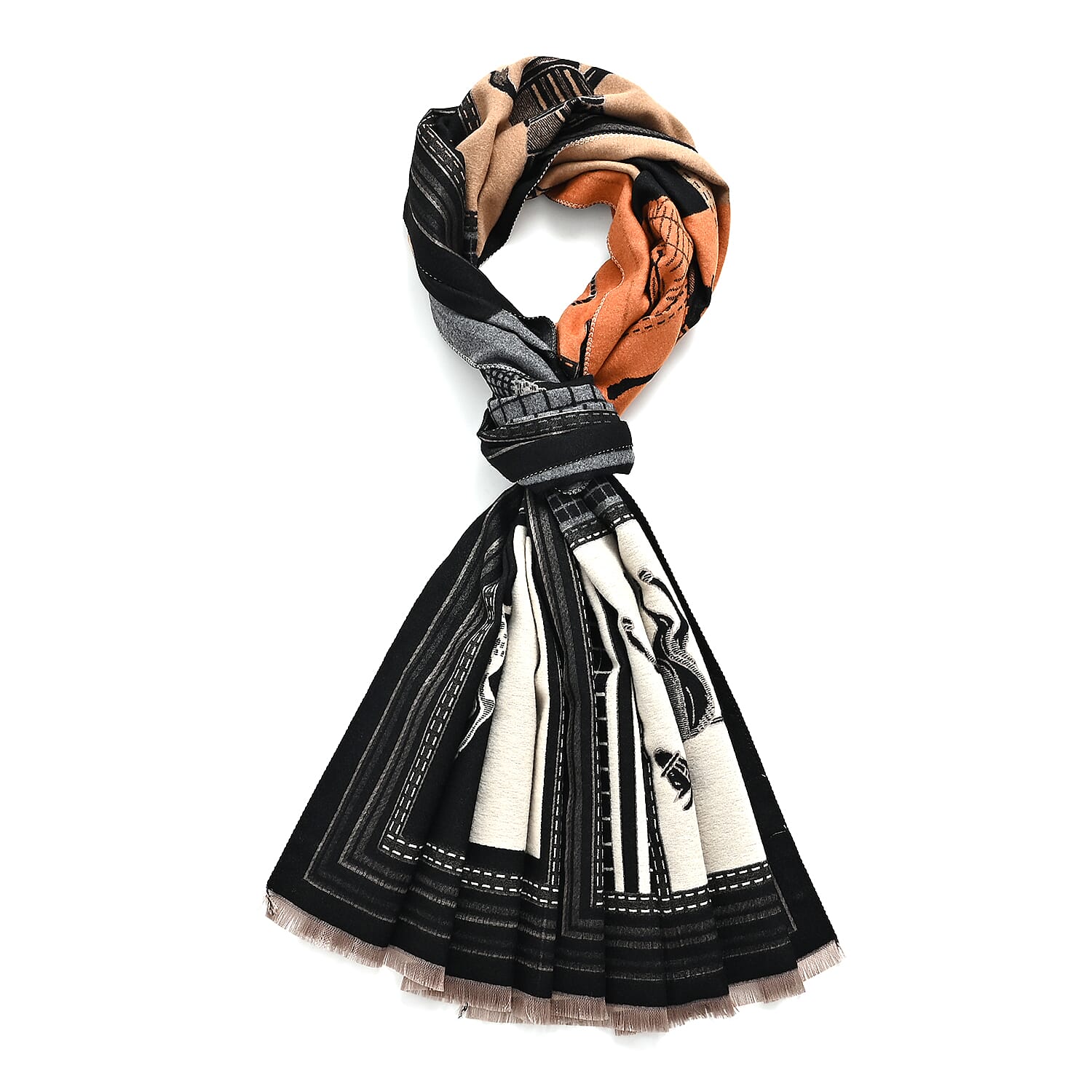 Styled By Horse Print Scarf (64x180cm) - Black, White - Brown