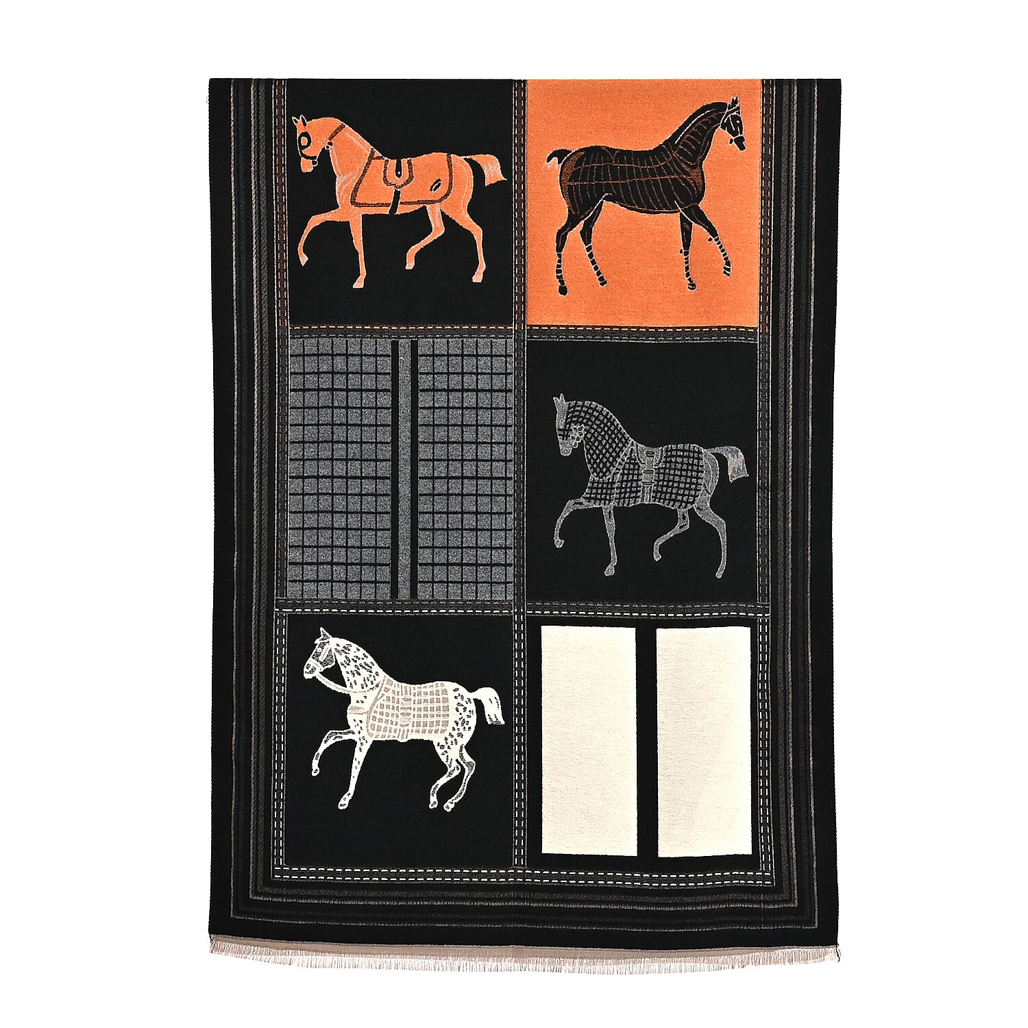 Styled By Horse Print Scarf (64x180cm) - Black, White - Brown