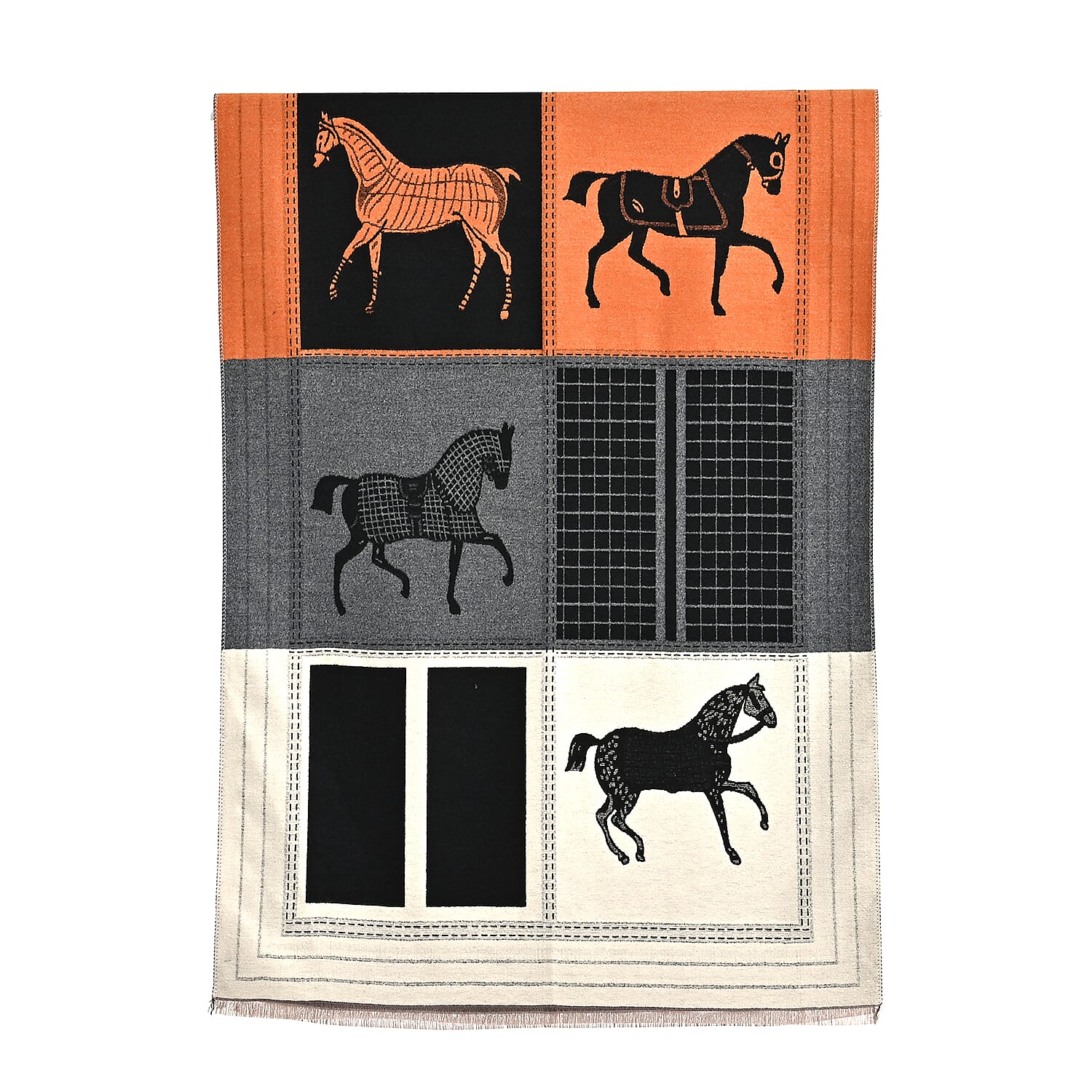 Styled By Horse Print Scarf (64x180cm) - Black, White - Brown