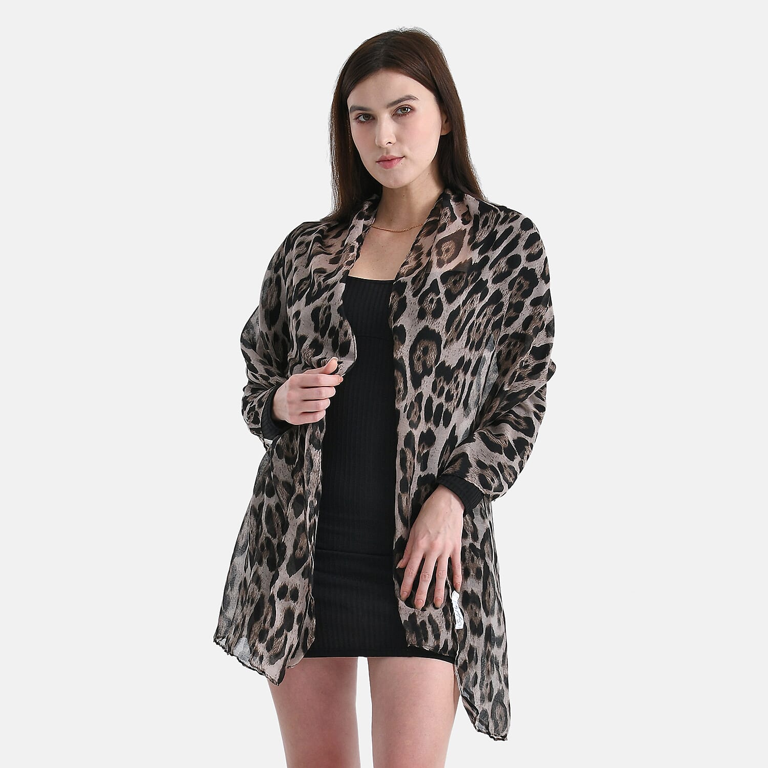Styled By Leopard Print Scarf (64x180cm) - Brown - Black