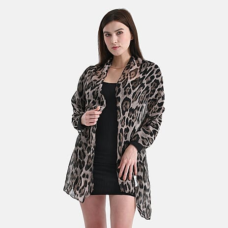 Styled By Leopard Print Scarf (64x180cm) - Brown - Black