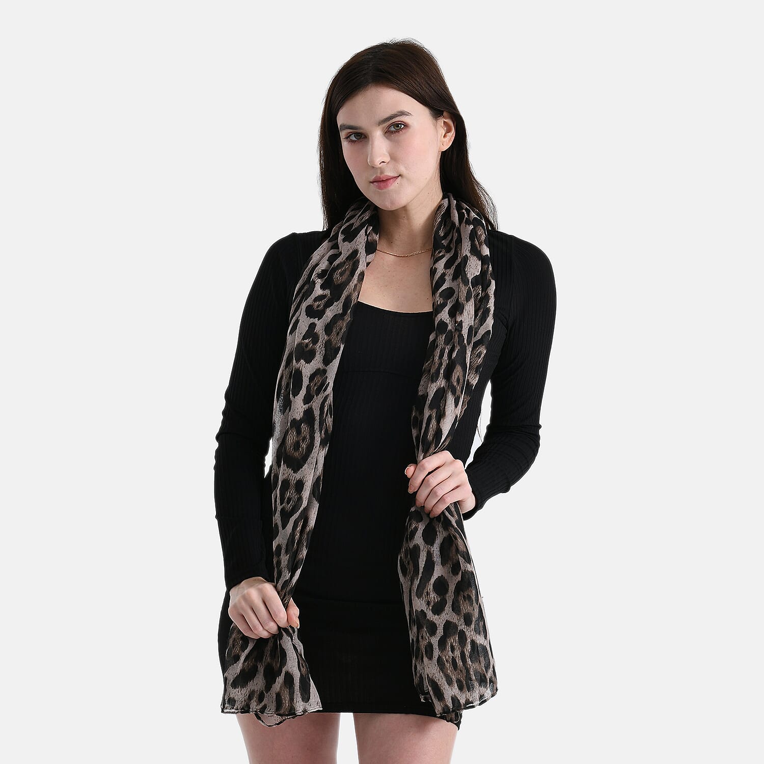 Styled By Leopard Print Scarf (64x180cm) - Brown - Black