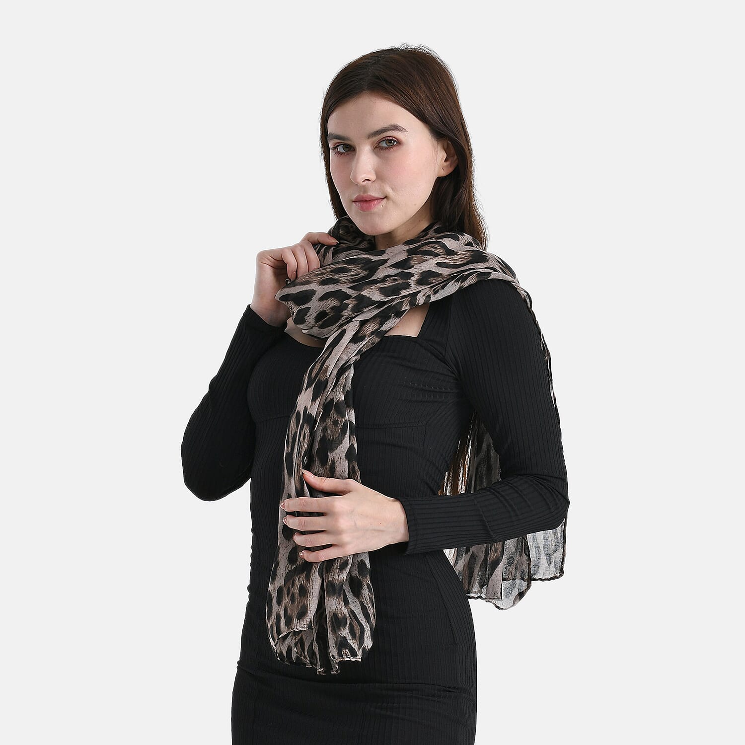 Styled By Leopard Print Scarf (64x180cm) - Brown - Black