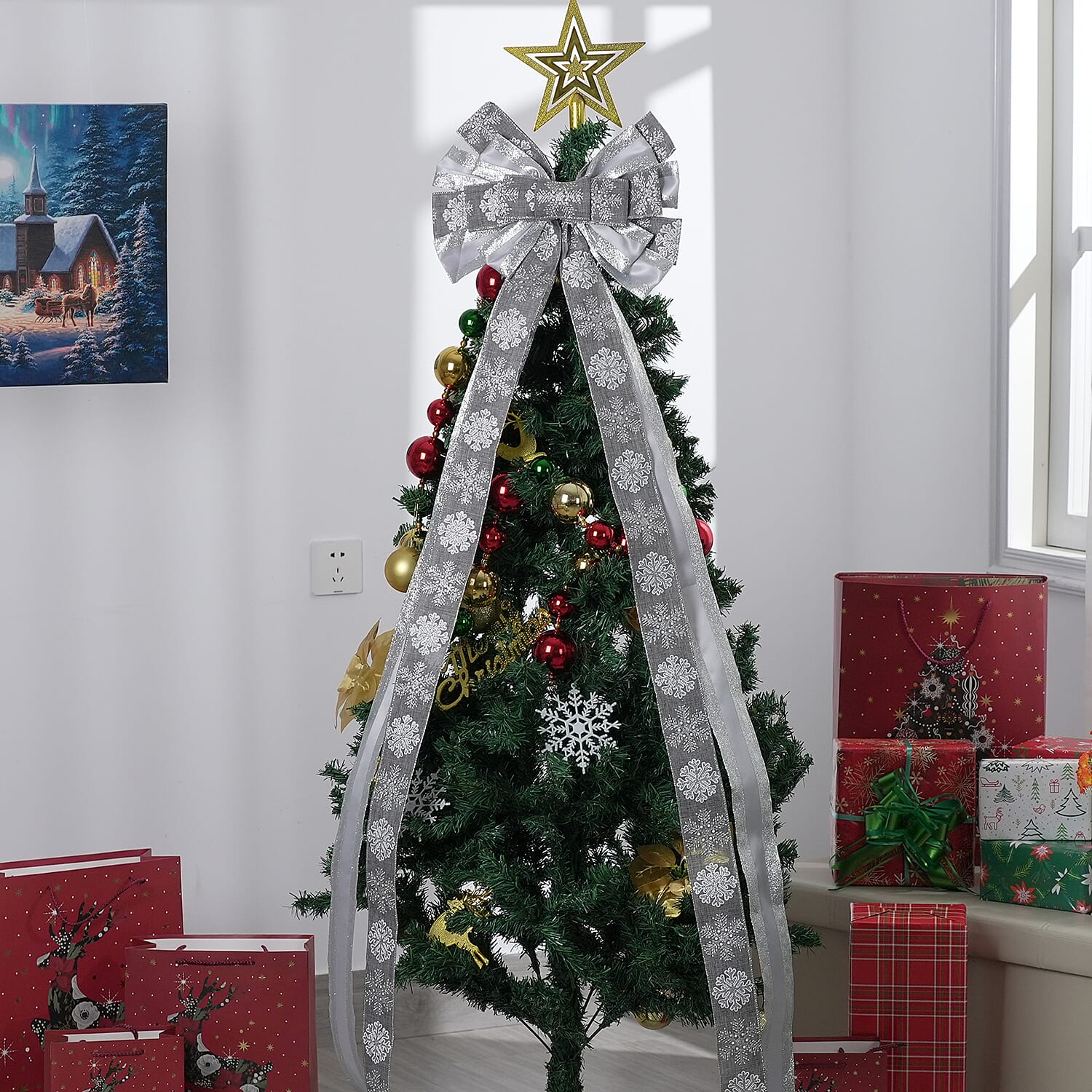 Christmas Tree Top Bow (135 x 33 cm) - Silver