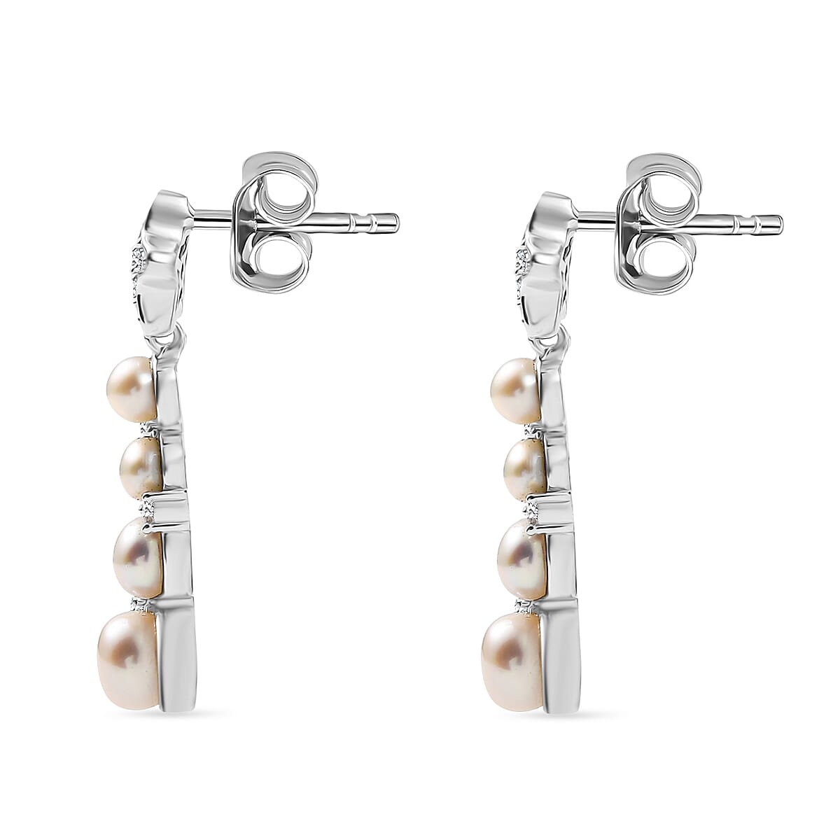 GP Sealife Collection - White Pearl, Blue Sapphire, White Zircon Solitaire Stud Push Post Earring in Rhodium Overlay Sterling Silver 5.70 Ct.