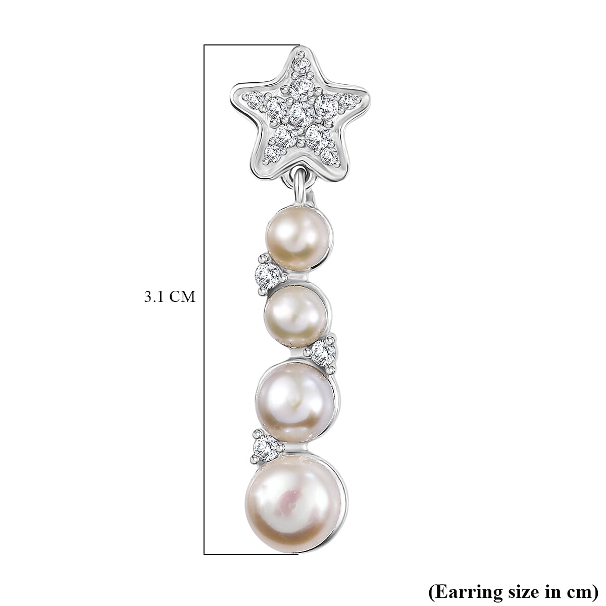 GP Sealife Collection - White Pearl, Blue Sapphire, White Zircon Solitaire Stud Push Post Earring in Rhodium Overlay Sterling Silver 5.70 Ct.