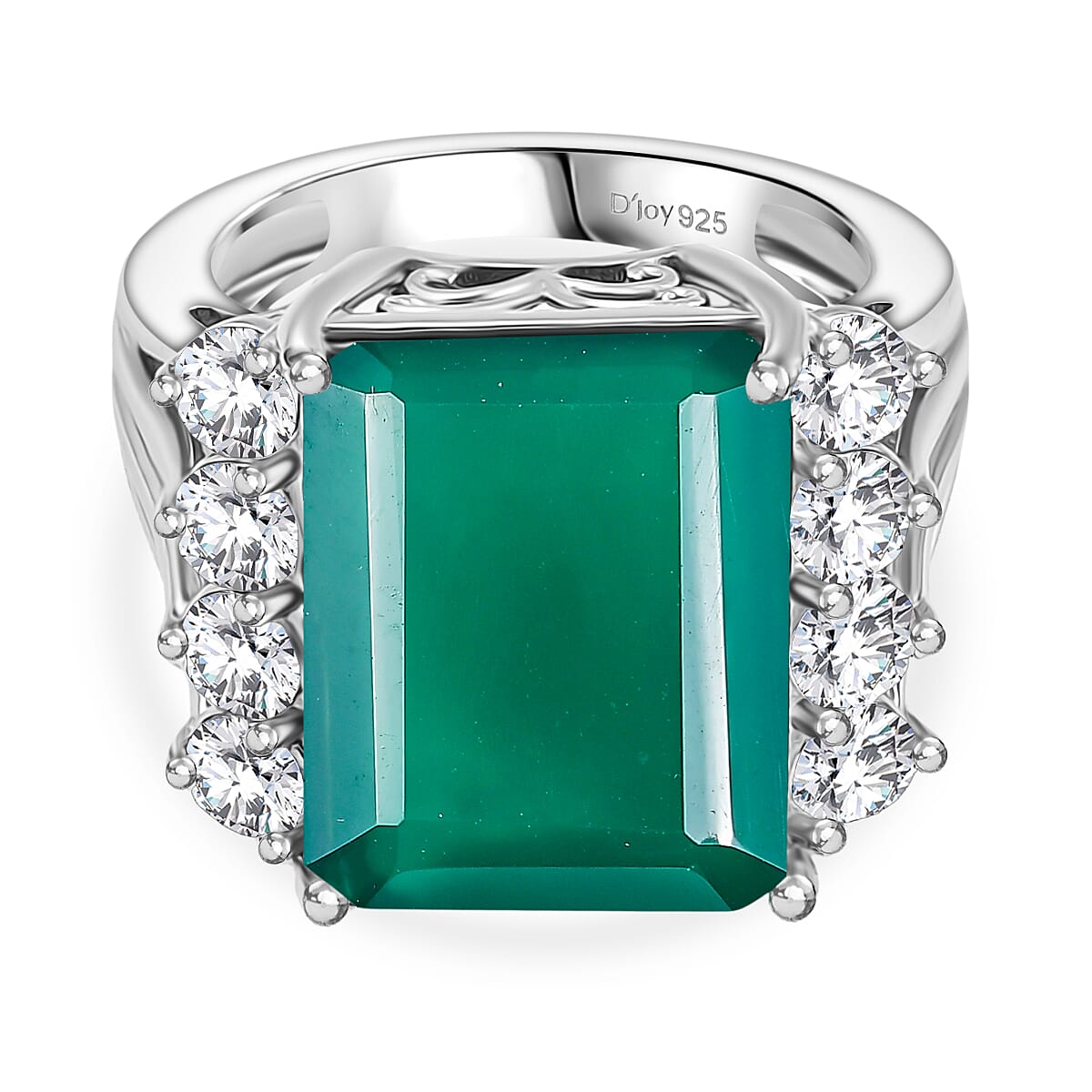 Verde Onyx & White Topaz Ring in Platinum Overlay Sterling Silver 11.99 Ct.