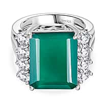 Verde Onyx & White Topaz Ring in Platinum Overlay Sterling Silver 11.99 Ct.