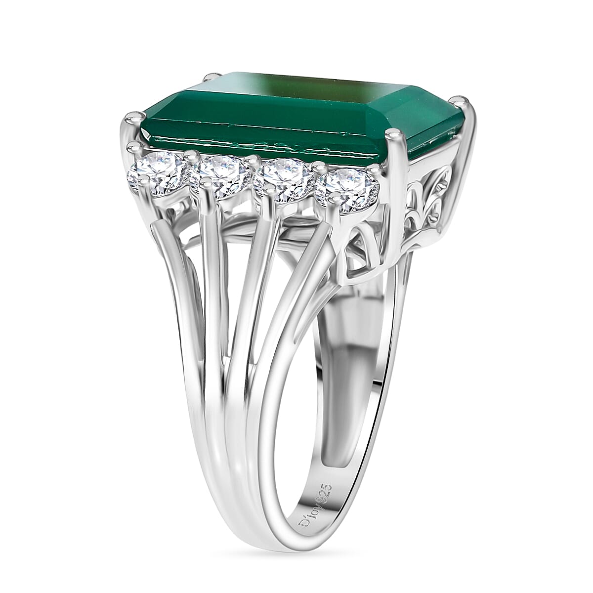 Verde Onyx & White Topaz Ring in Platinum Overlay Sterling Silver 11.99 Ct.