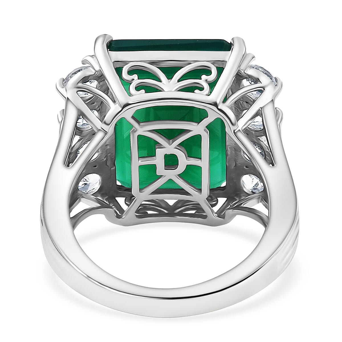 Verde Onyx & White Topaz Ring in Platinum Overlay Sterling Silver 11.99 Ct.
