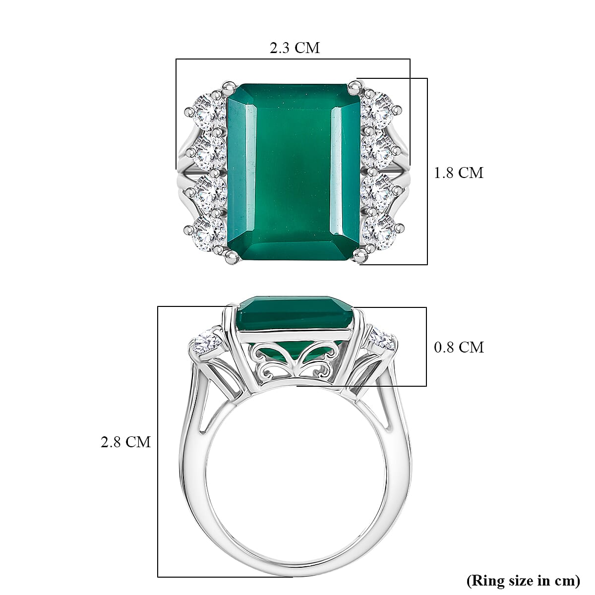 Verde Onyx & White Topaz Ring in Platinum Overlay Sterling Silver 11.99 Ct.