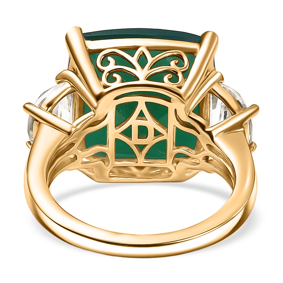 D'joy Verde Onyx & White Topaz Ring in 14K Yellow Gold Plating Sterling Silver 12.73 Ct. D'joy Verde Onyx & White Topaz Ring in 14K Yellow Gold Plating Sterling Silver 12.73 Ct.