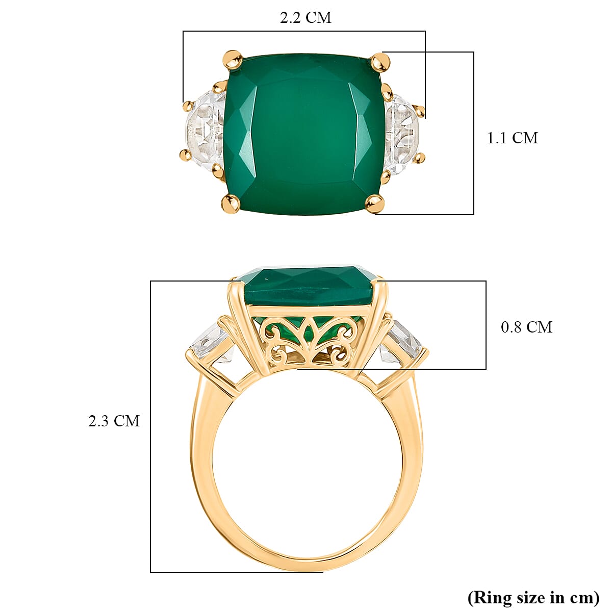 D'joy Verde Onyx & White Topaz Ring in 14K Yellow Gold Plating Sterling Silver 12.73 Ct. D'joy Verde Onyx & White Topaz Ring in 14K Yellow Gold Plating Sterling Silver 12.73 Ct.