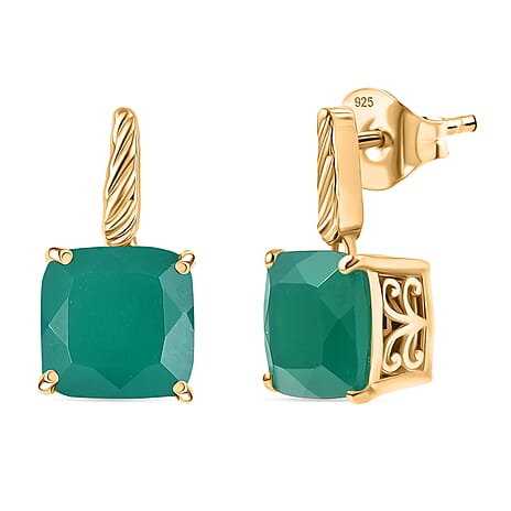 Verde Onyx Solitaire Stud Push Post Earring in 14K Yellow Gold Plating Sterling Silver 8.13 Ct.
