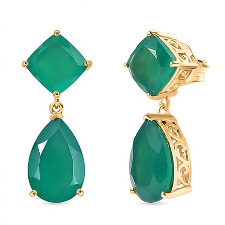 Verde Onyx Dangling Earring with Push Back in 14K Yellow Gold Plating Sterling Silver 8.42 Ct.