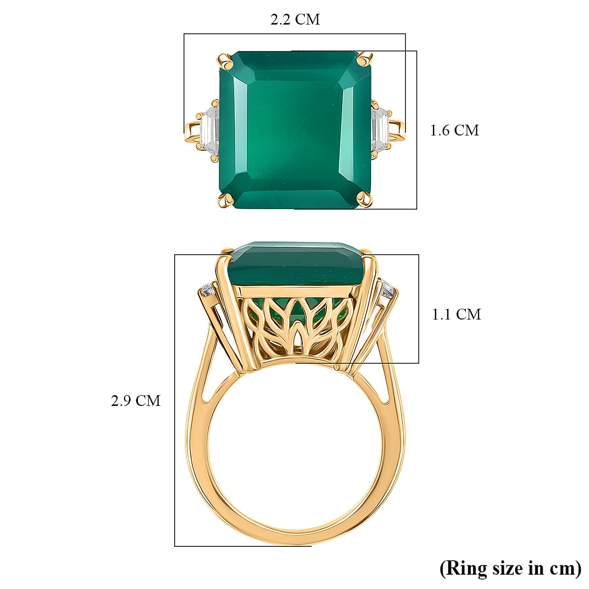 Verde Onyx & White Zircon Ring in 14K Yellow Gold Plating Sterling Silver 12.80 Ct.