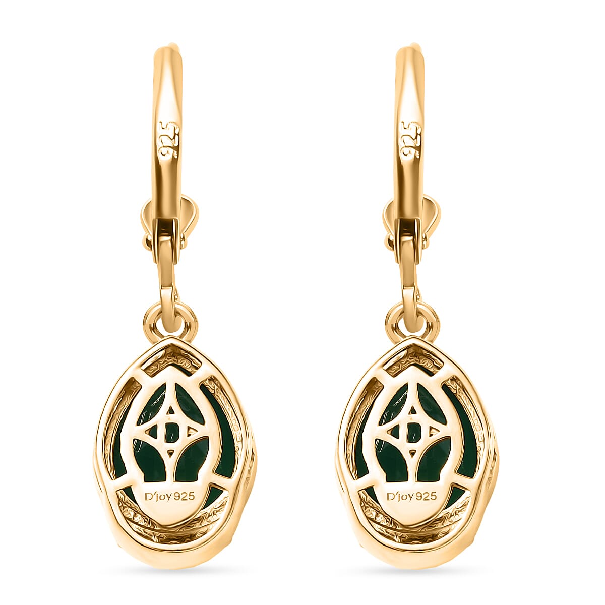 D'joy Verde Onyx & White Zircon Lever Back Earring in 14K Yellow Gold Plating Sterling Silver 4.64 Ct. D'joy Verde Onyx & White Zircon Lever Back Earring in 14K Yellow Gold Plating Sterling Silver 4.64 Ct.