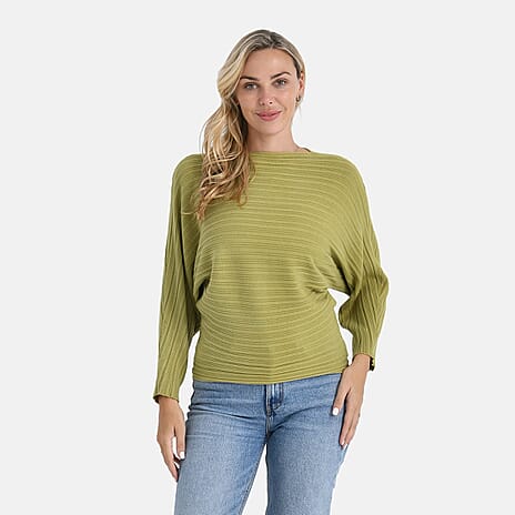 Styled by Boat Neck Batwing Jumper (One Size) - Green