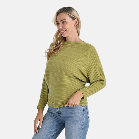 Styled by Boat Neck Batwing Jumper (One Size) - Green