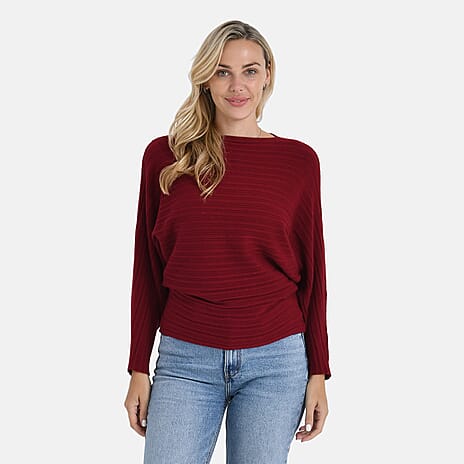 Styled by Boat Neck Batwing Jumper (One Size) - Red