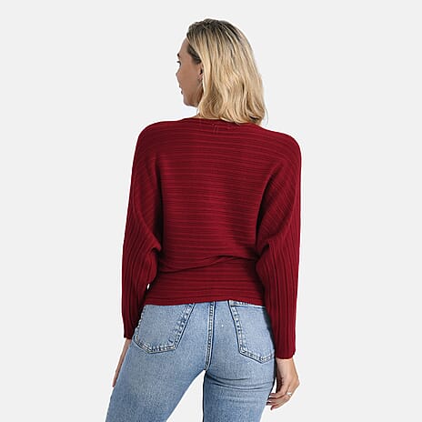 Styled by Boat Neck Batwing Jumper (One Size) - Red