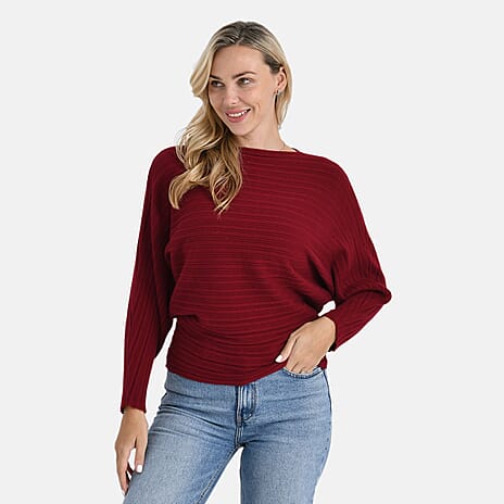 Styled by Boat Neck Batwing Jumper (One Size) - Red