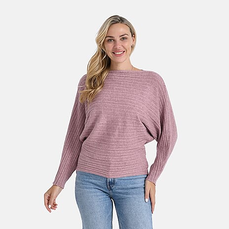 Styled by Boat Neck Batwing Jumper (One Size) - Pink